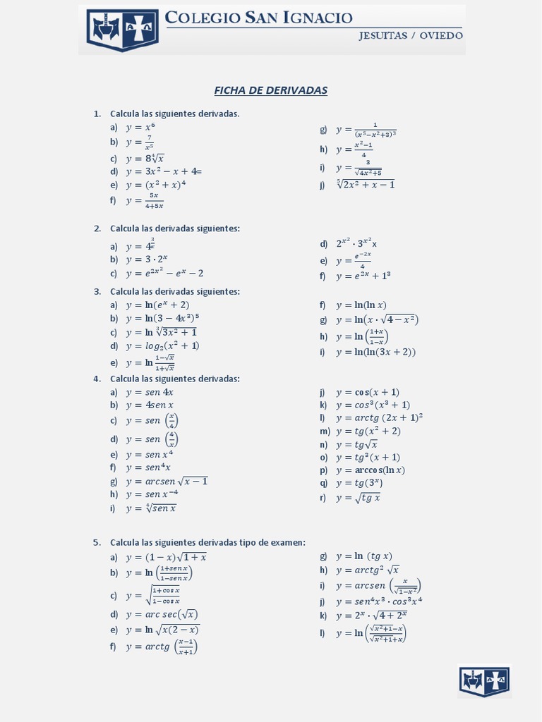 Ficha de Derivadas | PDF