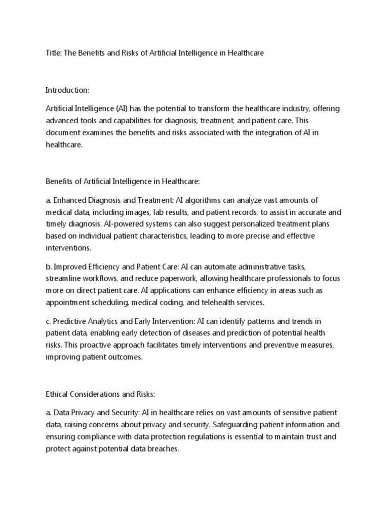 AI in Healthcare: Benefits and Risks | PDF | Artificial Intelligence ...
