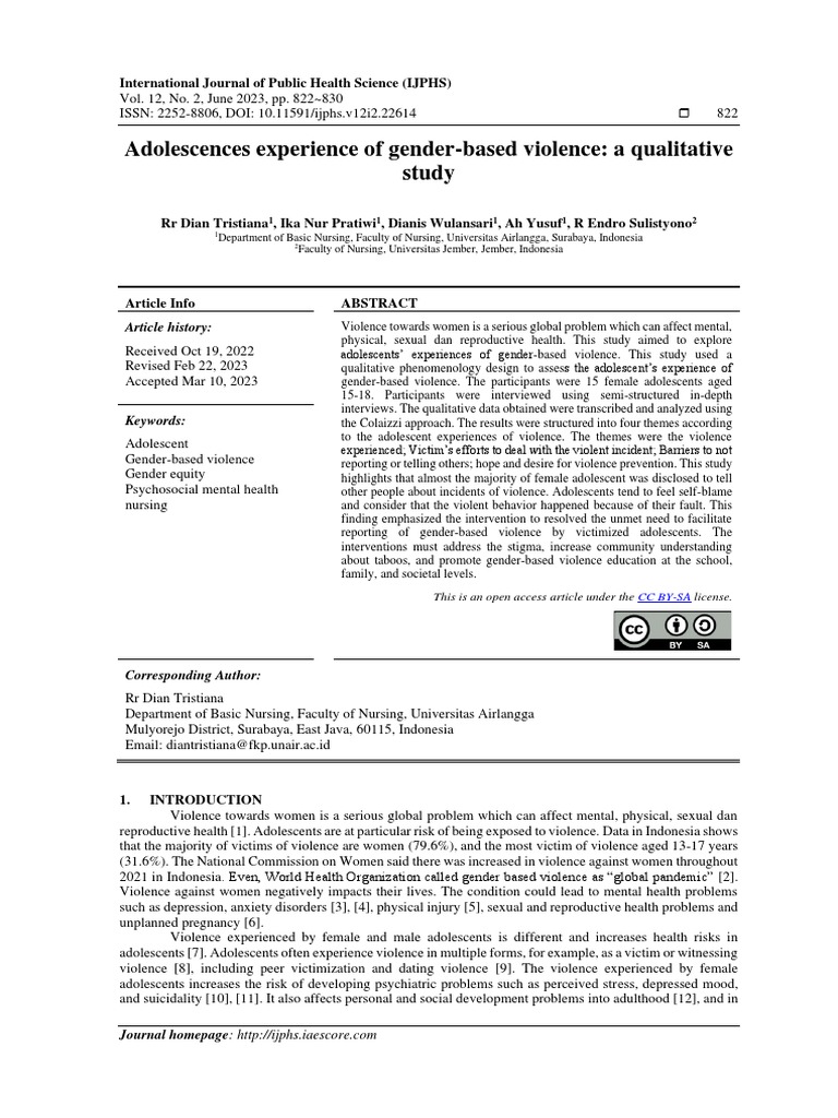 Adolescences Experience of Gender-Based Violence: A Qualitative Study ...