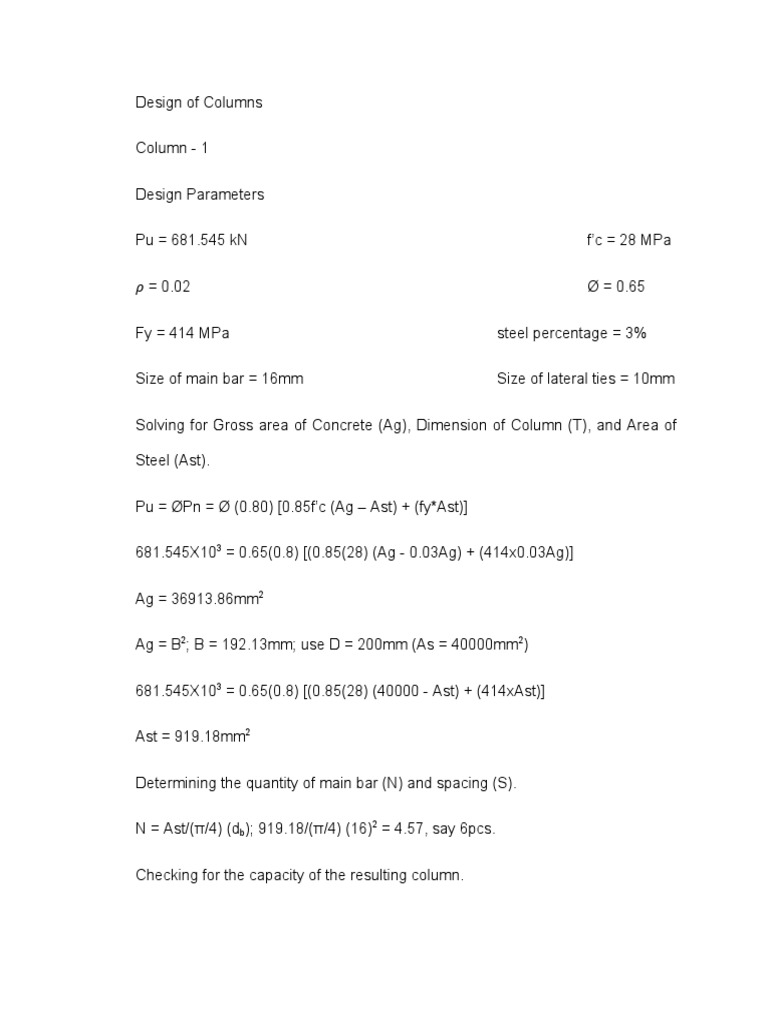 Column Design and Reinforcement Details | PDF | Science & Mathematics