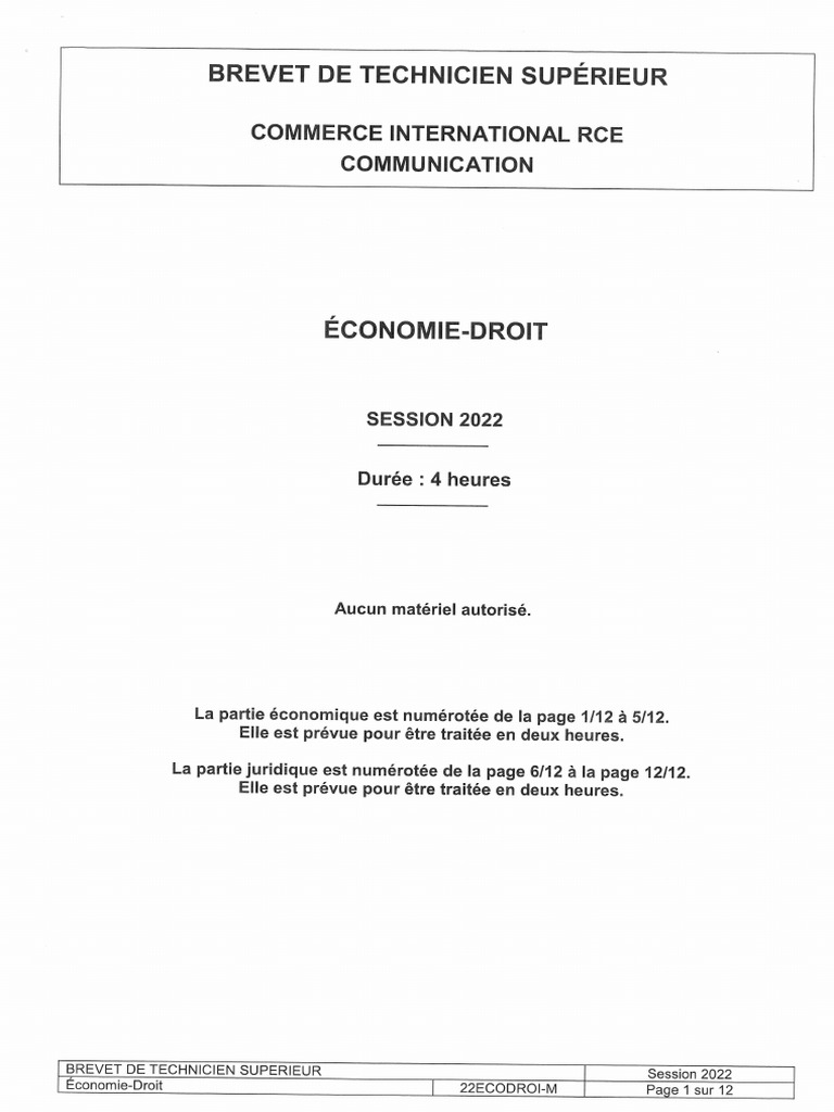 Communication Bts Blanc Mars 2023 Eco Droit Pdf