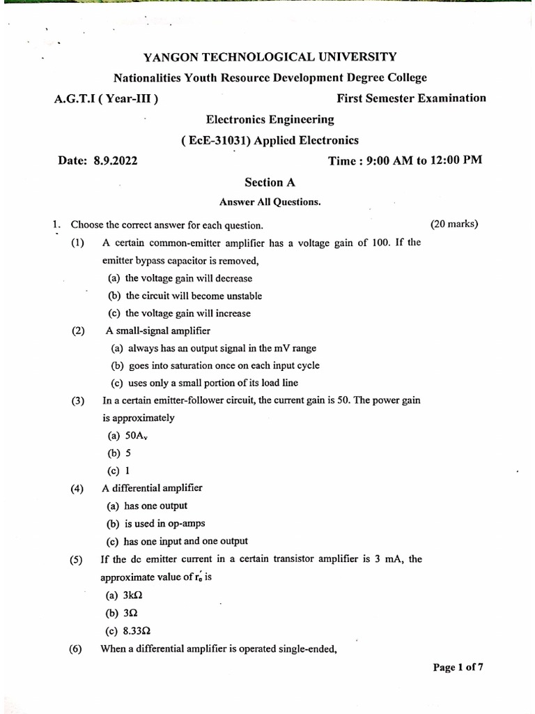 Applied Electronics (Question) | PDF