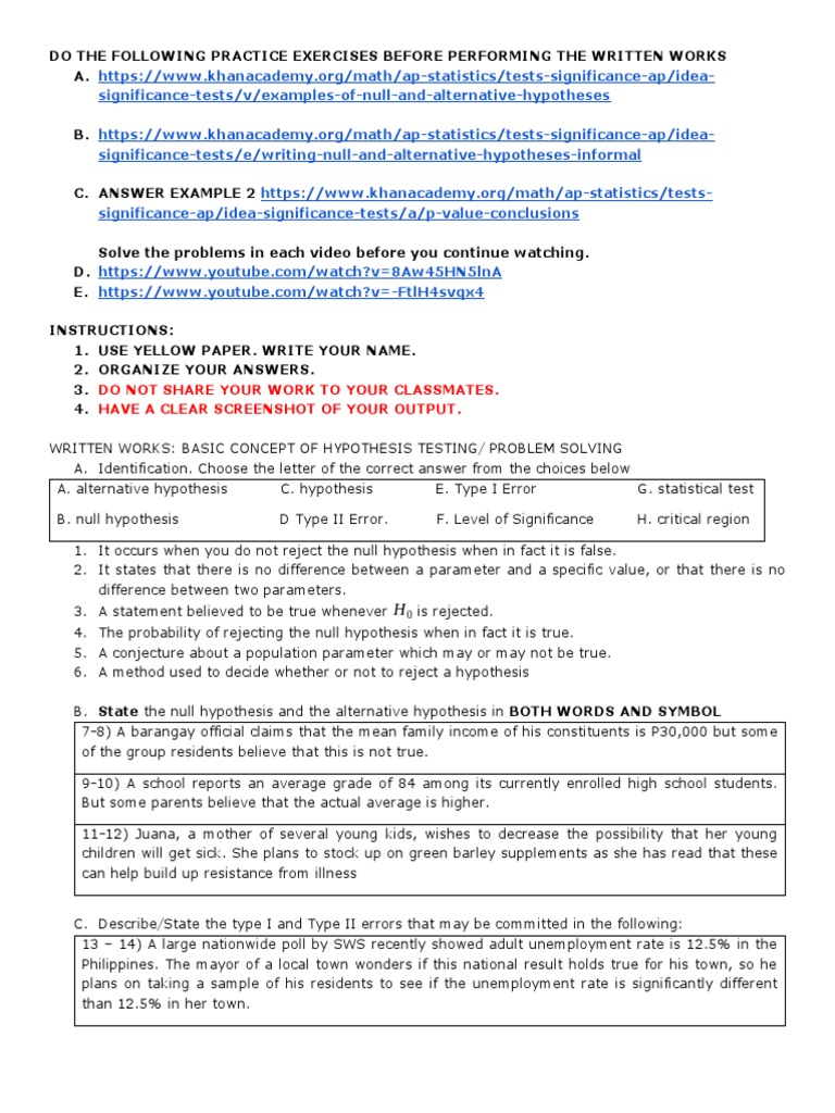 Written Works Hypothesis Testing 1 Population Mean | PDF | Science ...