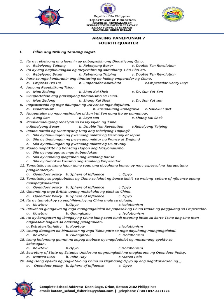 Periodical Test Ap 7 4TH Quarter | PDF