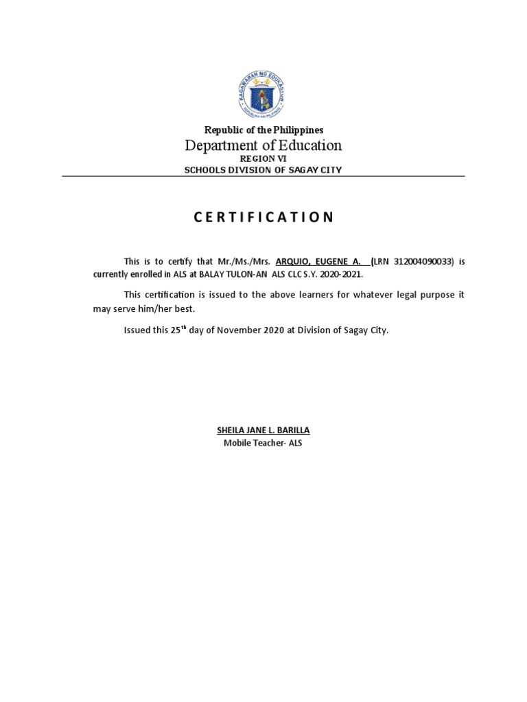 certificate of enrollment | PDF