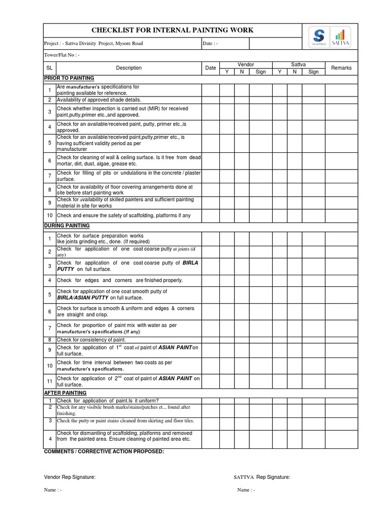 Internal Painting Work Checklist | PDF | Paint | Secondary Sector Of ...