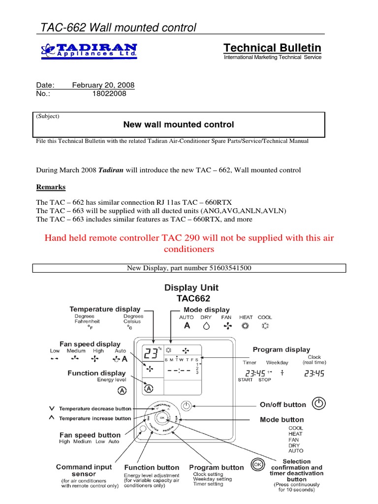 TAC-662 Wall Mounted Control Overview | PDF
