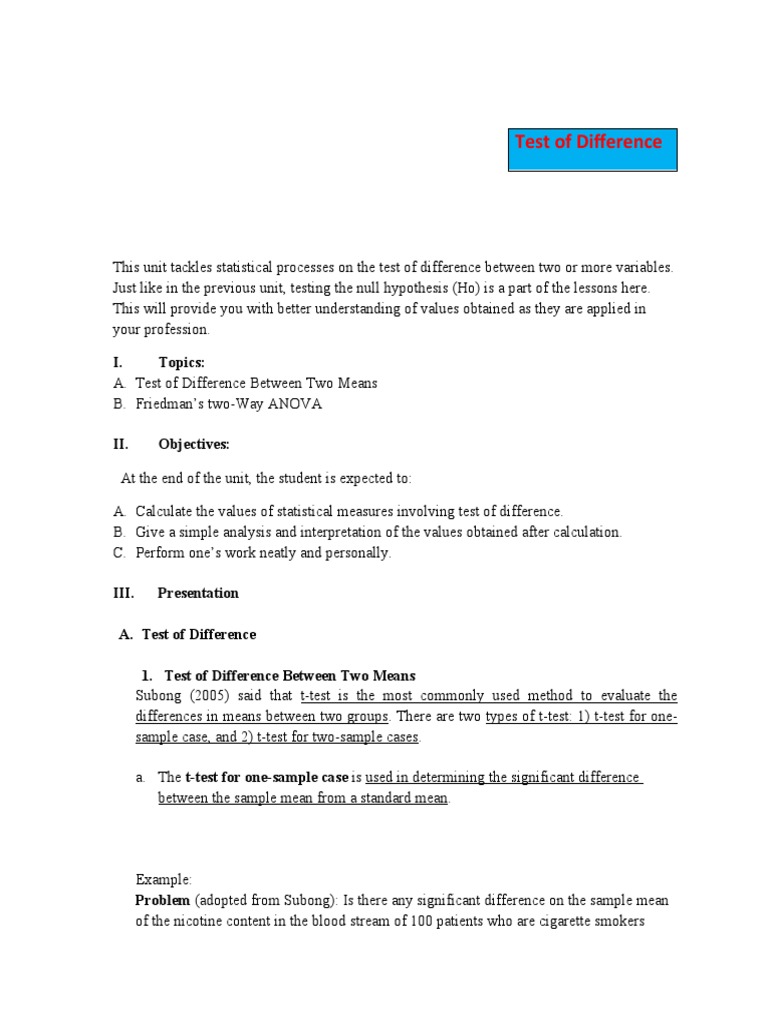Statistical Tests for Differences Explained | PDF | Student's T Test ...