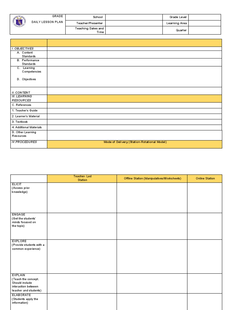 7Es Daily Lesson Plan Template | PDF | Art