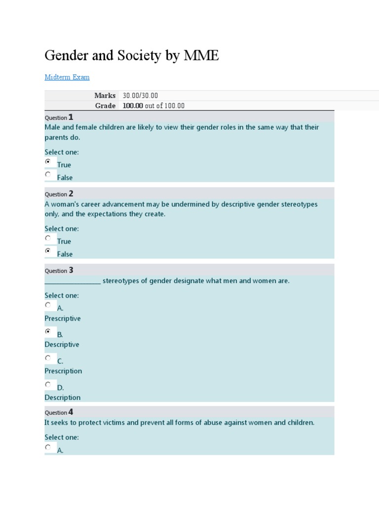 Gender and Society Midterm Exam Review | PDF | Gender Role | Gender