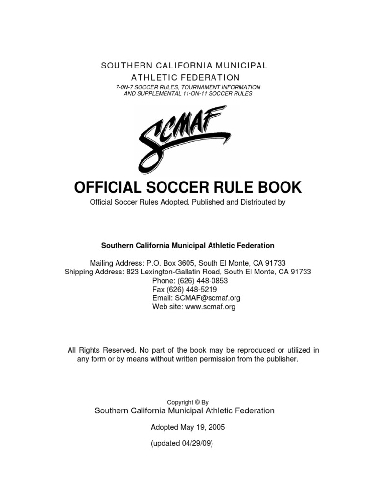 SCMAF Official Soccer Rule Book PDF Identity Document Association