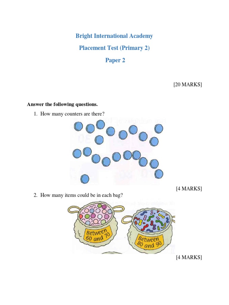 Primary 2 Mathematics Placement Test | PDF