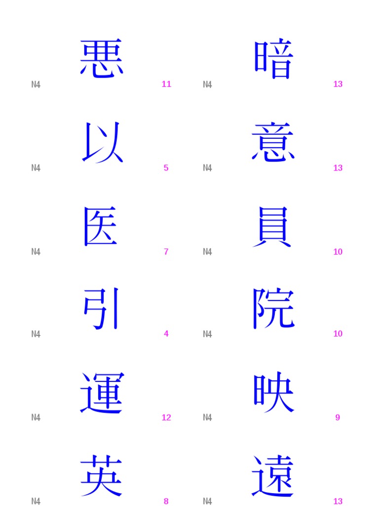 Kanji Flashcards JLPT N4 PDF