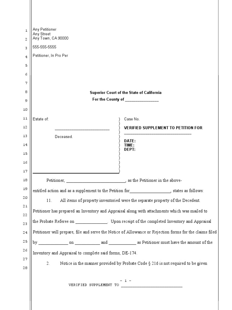 Verified Supplement to Probate Petition | PDF | Probate | Common Law