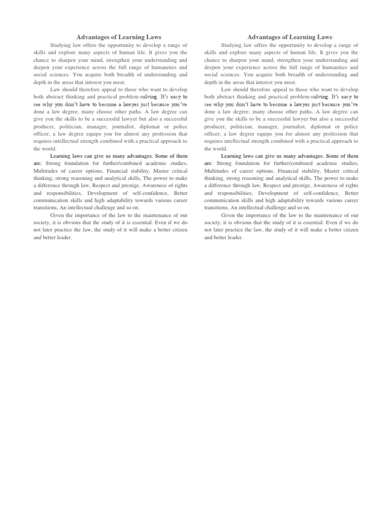 Advantages of Learning Laws PDF Lawyer Thought
