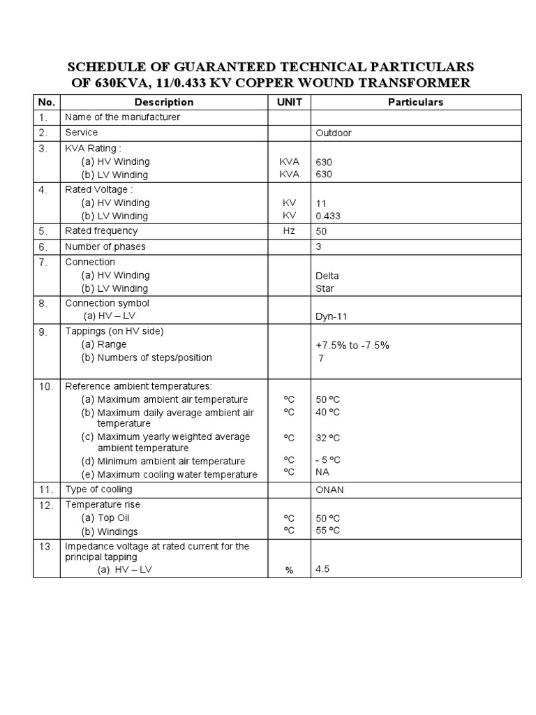630 Kva GTP PDF Transformer Electricity