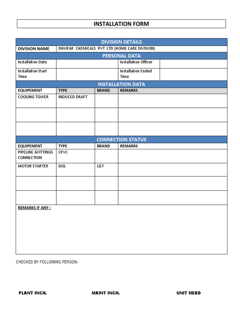 Installation Form | PDF