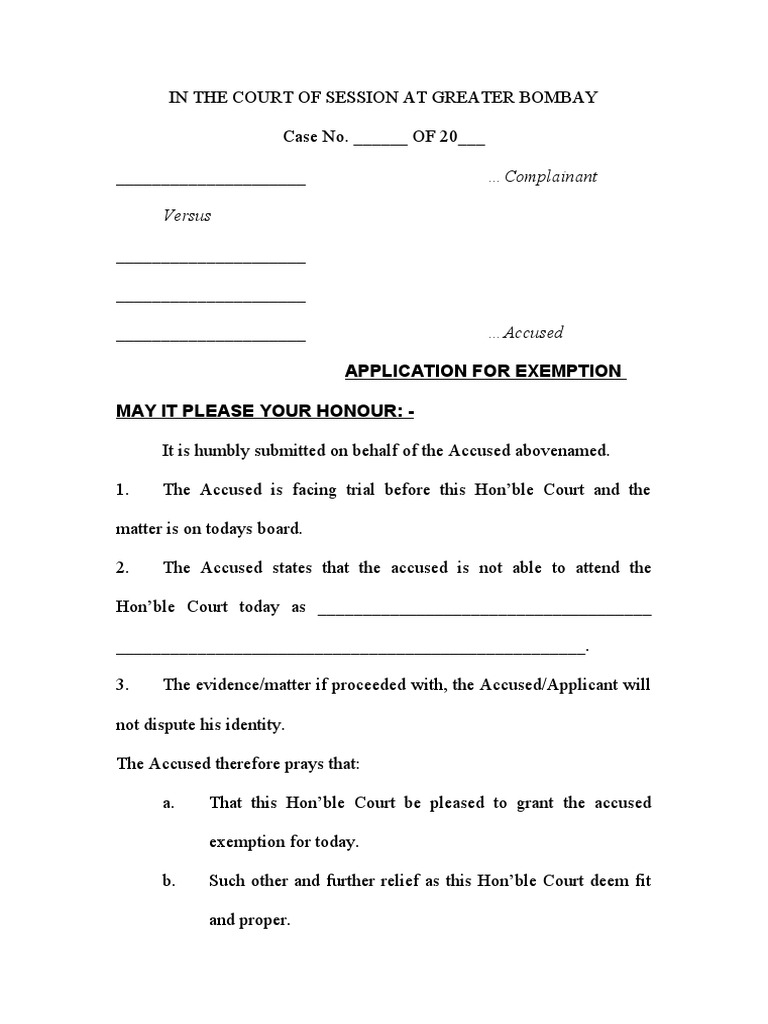 Exemption Application Court of Sessions | PDF