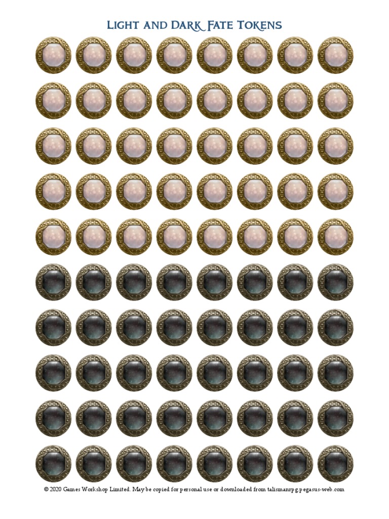 Talisman adventures fate token sheets pdf