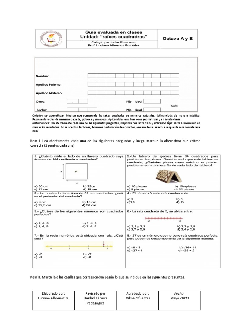 Prueba Octavo Basico Final Primer Semestre | PDF