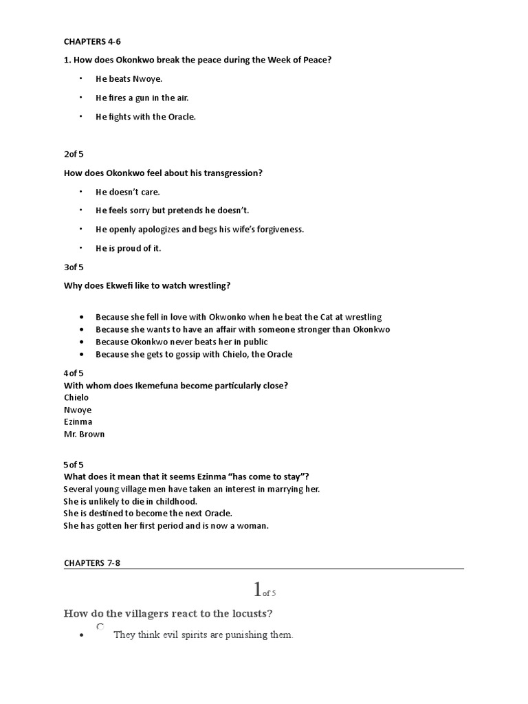 Things Fall Apart Question Mcqs Pdf