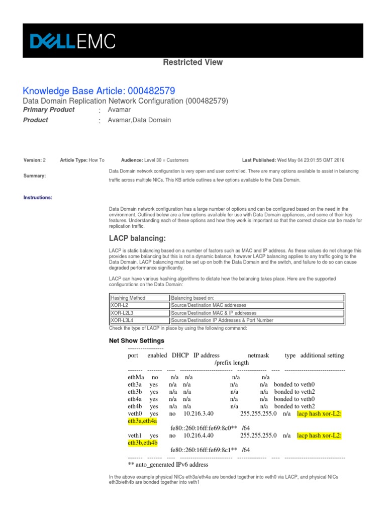 Data Domain Replication Network Setup | PDF | Ip Address | Computer Network