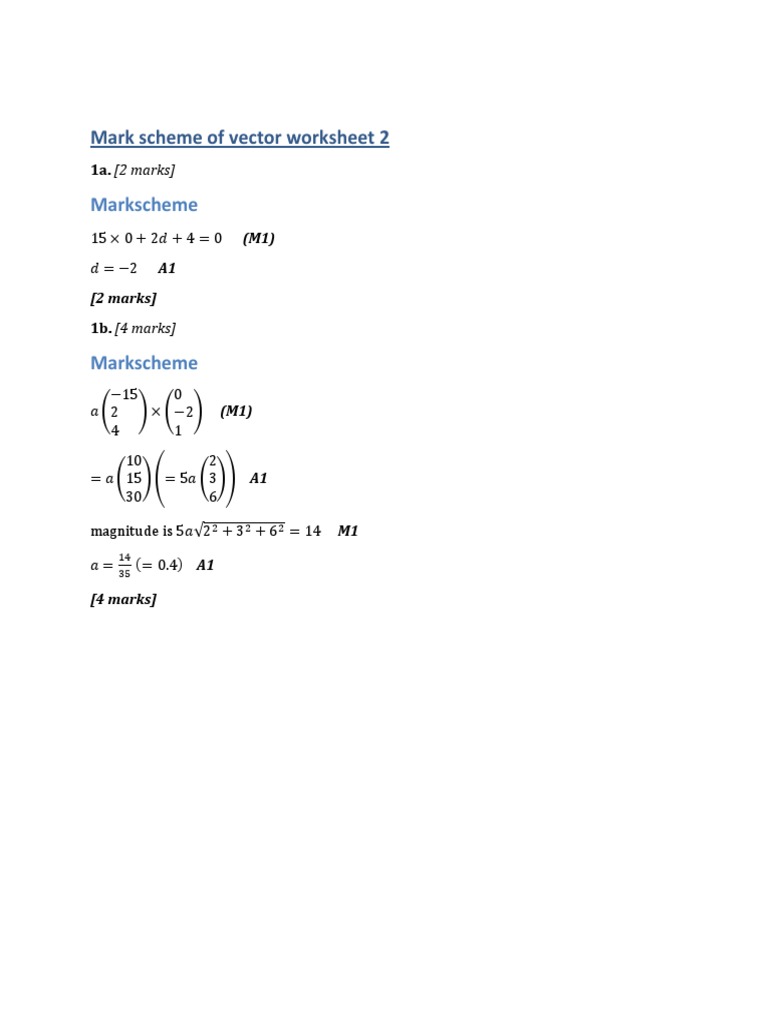 Markscheme Vector Worksheet2 | PDF | Velocity | Equations