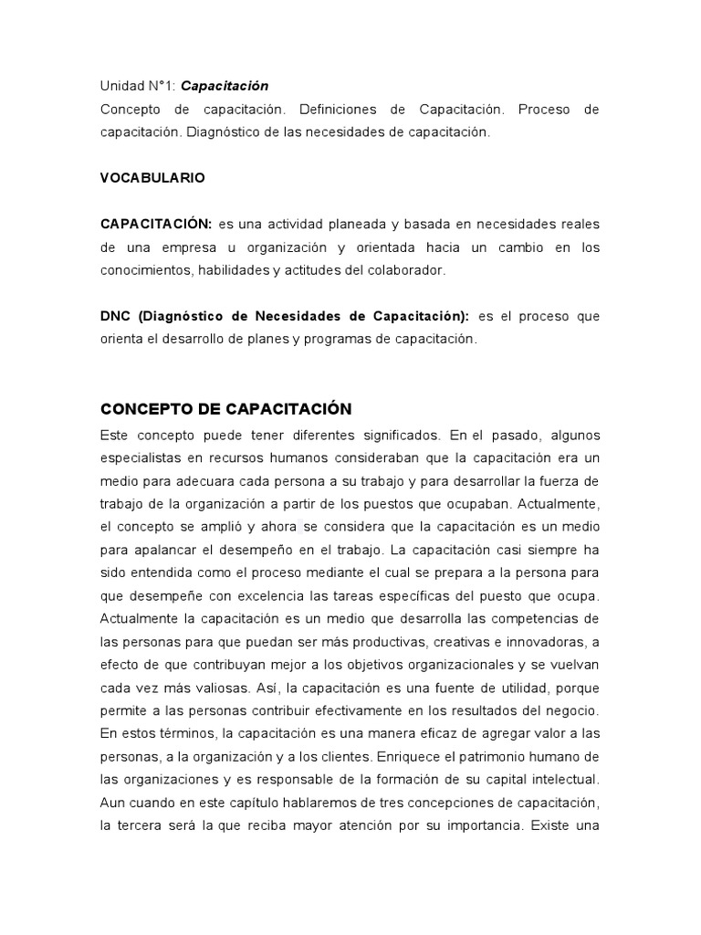 Unidad I Capacitacion 2023 | PDF | Aprendizaje | Gestión de recursos ...