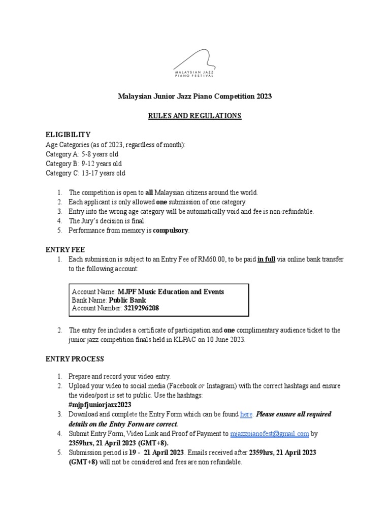 Malaysian Junior Jazz Piano Competition 2023 Rules PDF