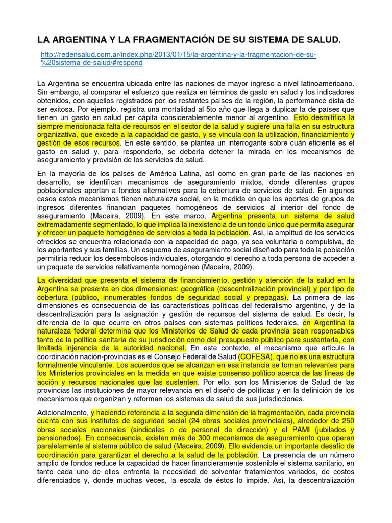 La Argentina y La Fragmentación de Su Sistema de Salud | PDF | Hospital ...