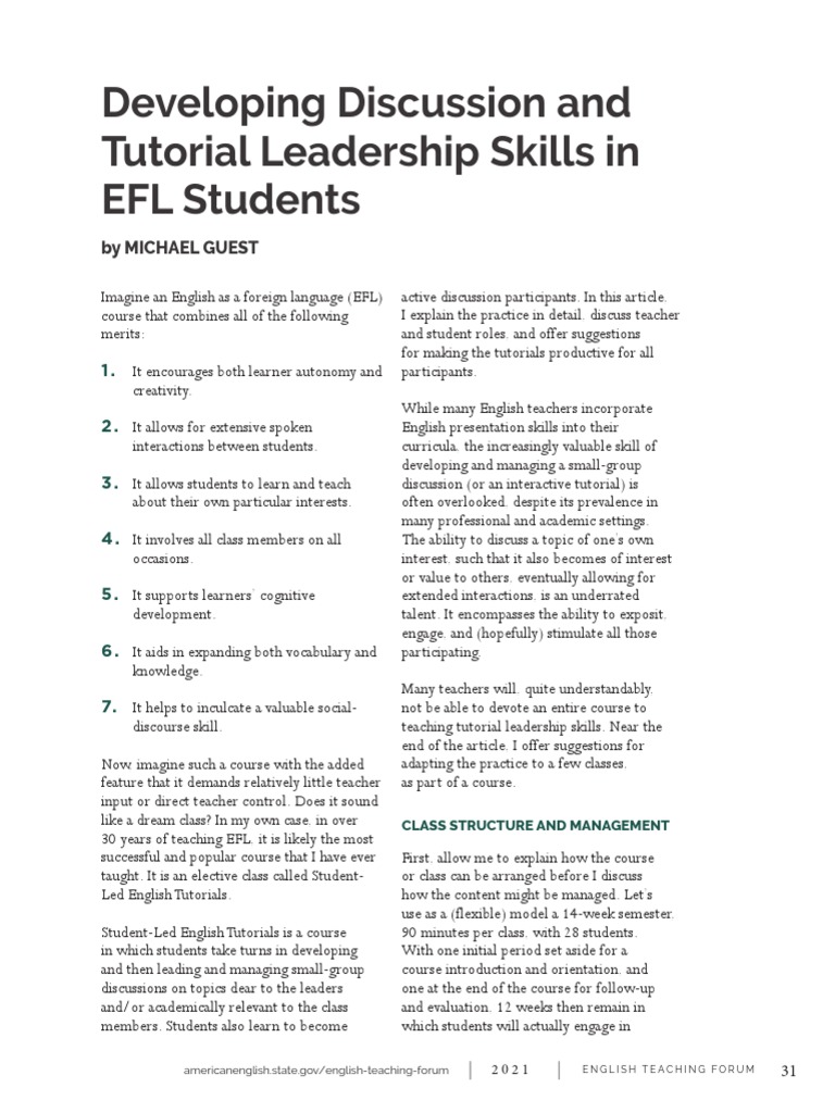 EFL Student-Led Tutorial Skills Guide | PDF | English As A Second Or ...