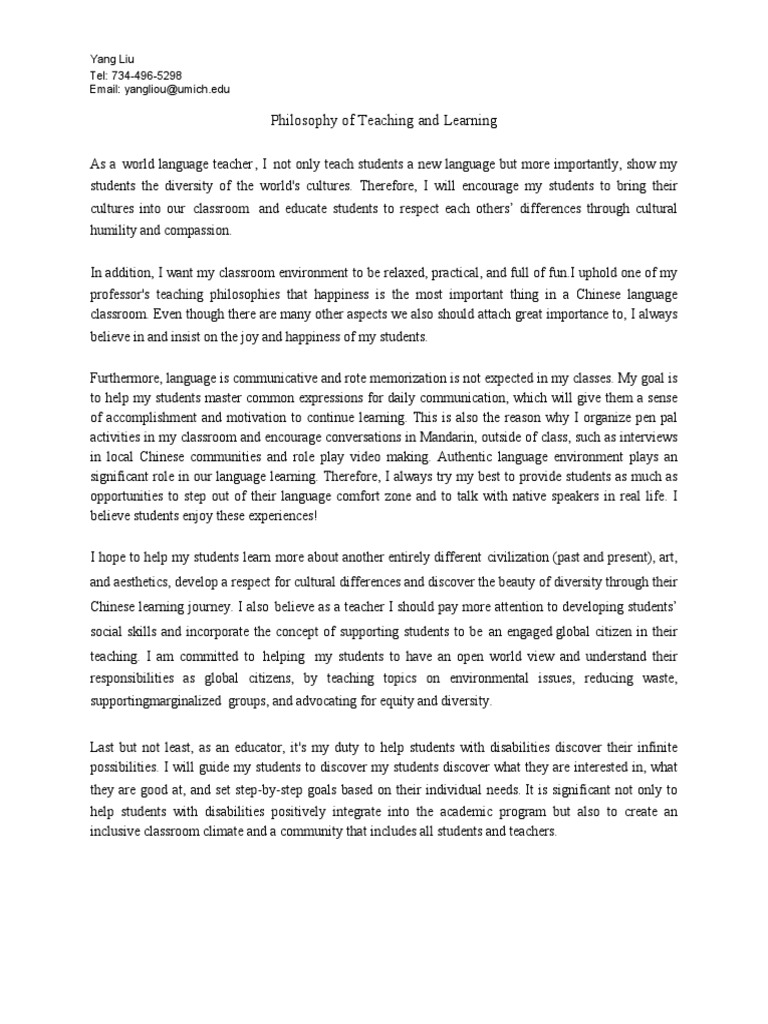 Philosophy of teaching and learning pdf teachers philosophy of