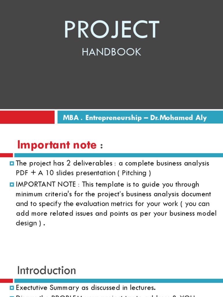 MBA Entrepreneurship Project Handbook | PDF | Business