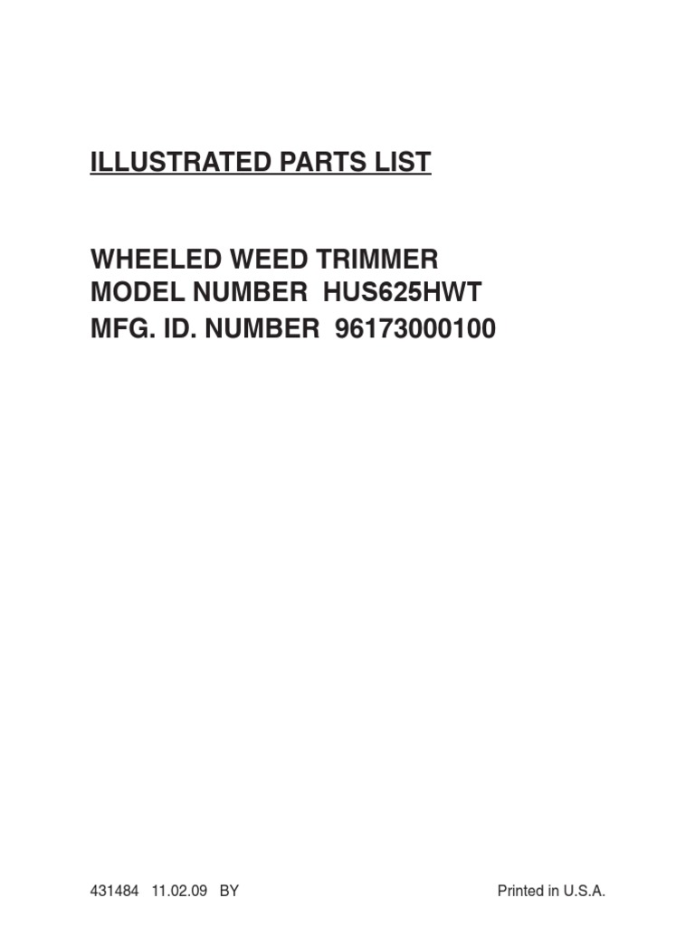 Husqvarna HU625HWT Parts Manual | PDF