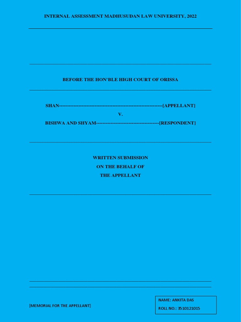 Appellant Memorial for High Court Case | PDF | Finance & Money Management