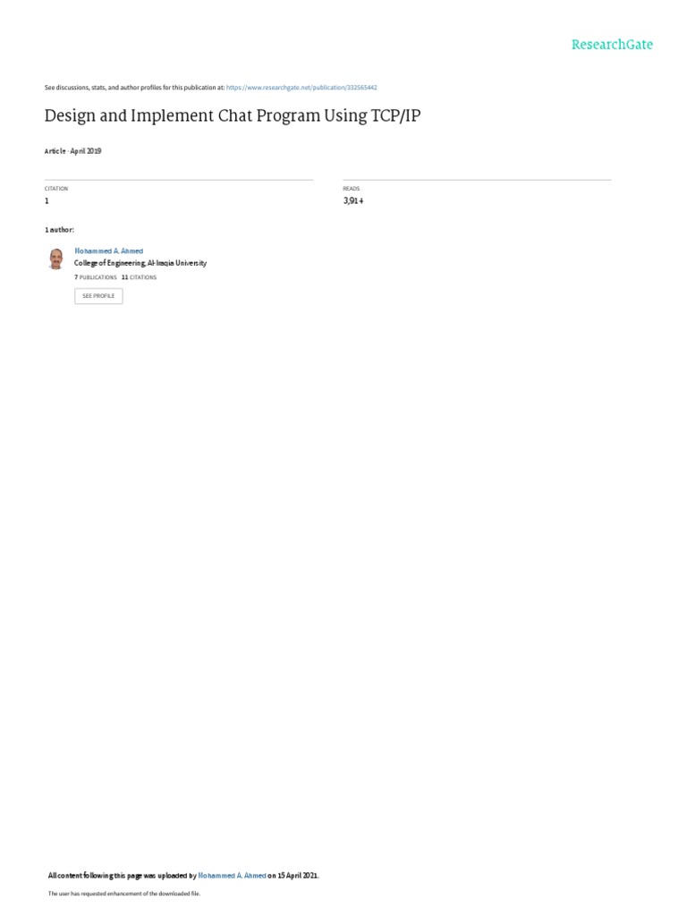 Design and Implement Chat Program Using TCP/IP: April 2019 | PDF ...