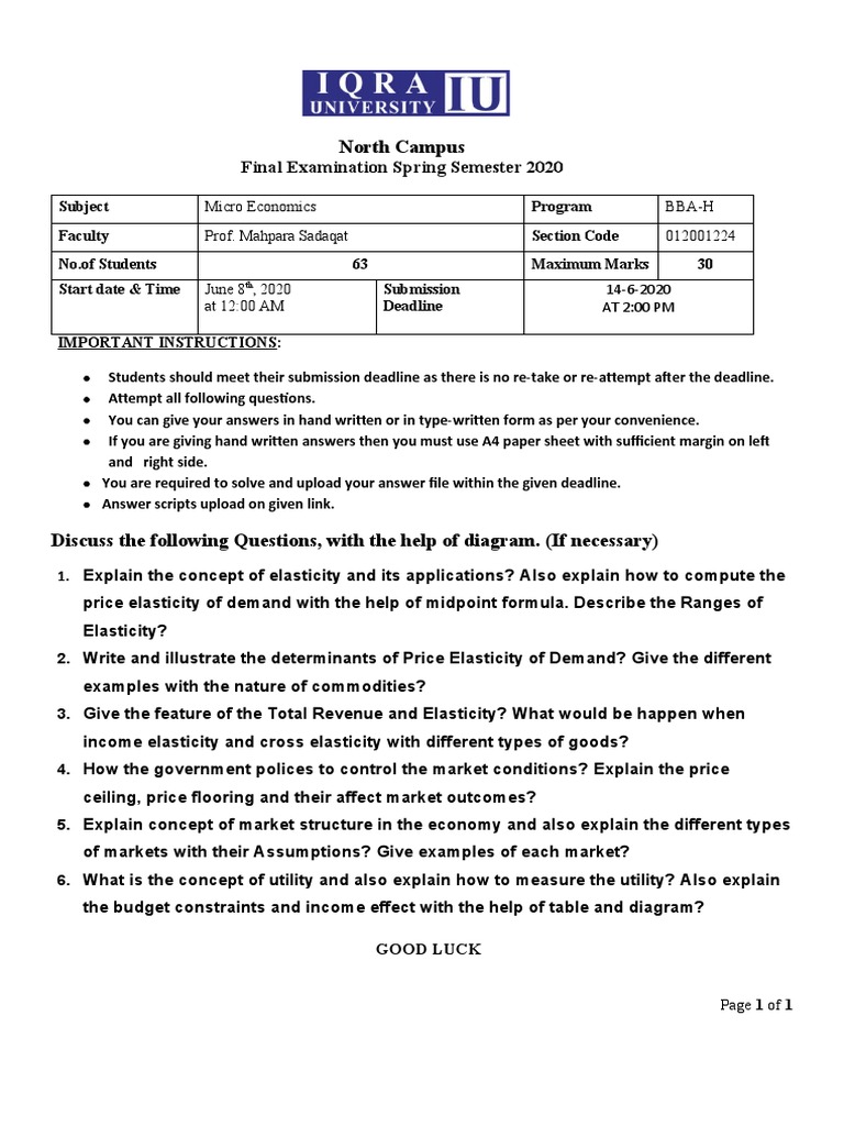 Microeconomics Final Exam PDF