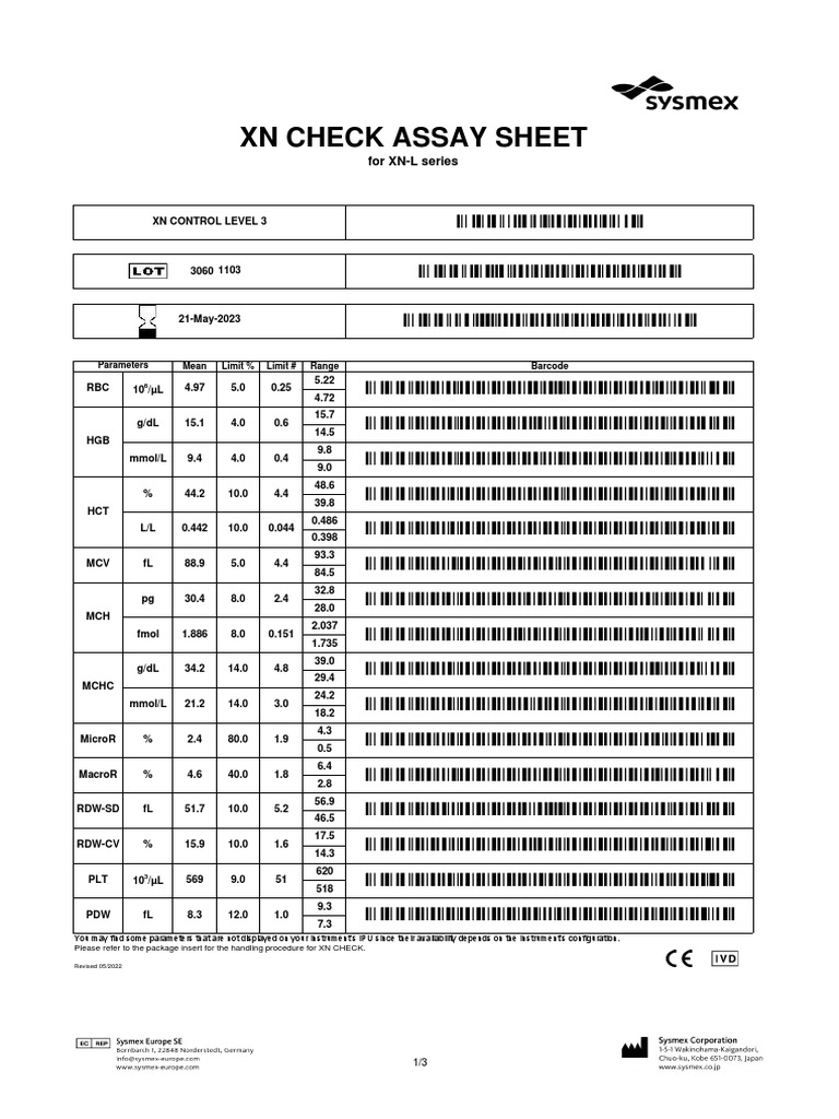XN-L Series Assay Parameters | PDF