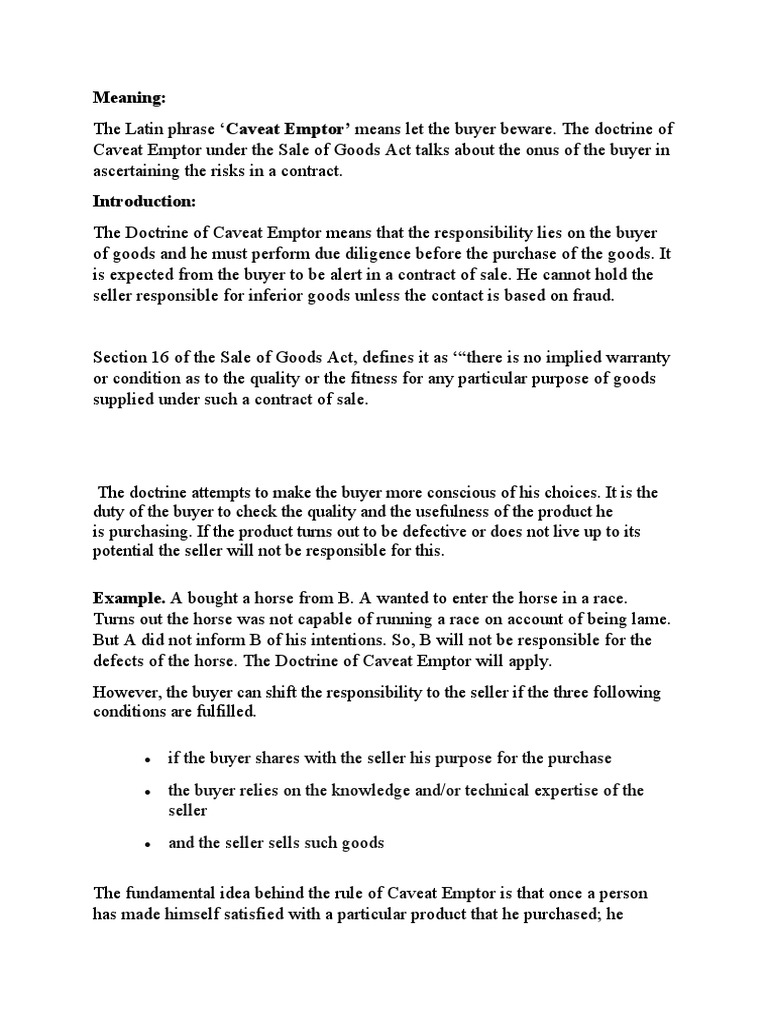 Understanding Caveat Emptor Doctrine | PDF | Private Law | Justice