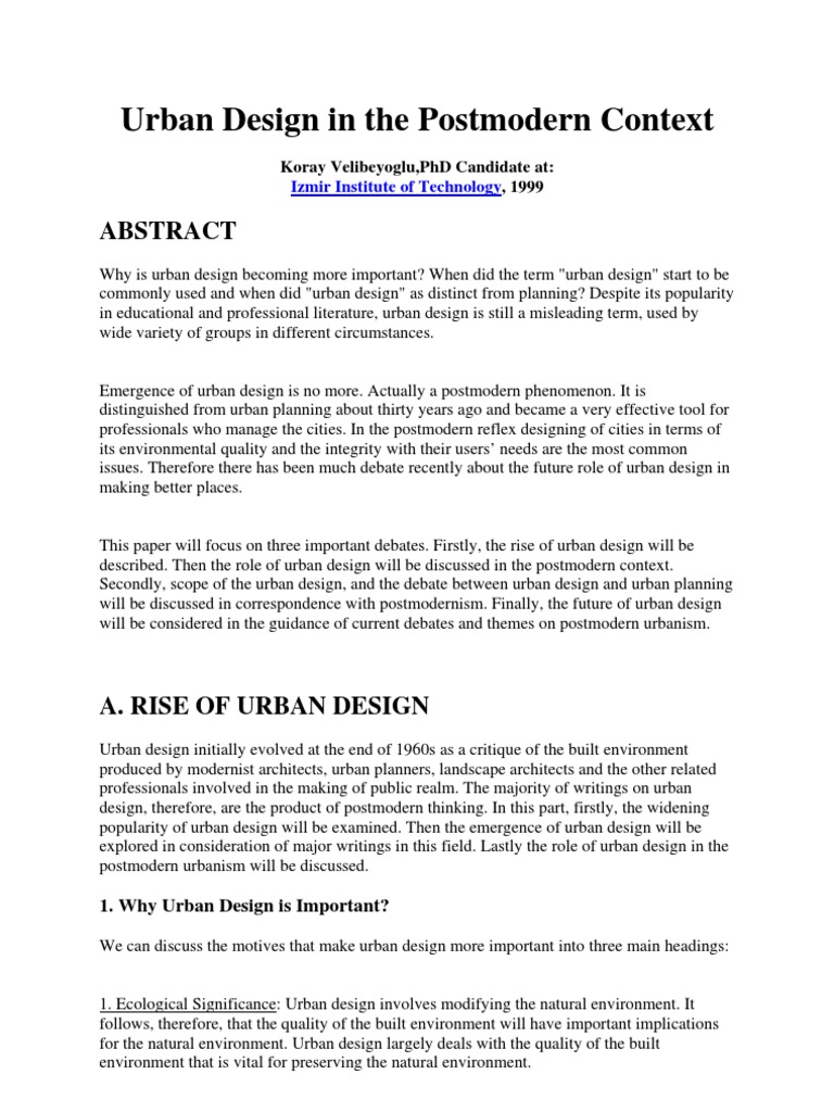 Urban Design in Postmodern Context | PDF | Urban Design | Postmodernism