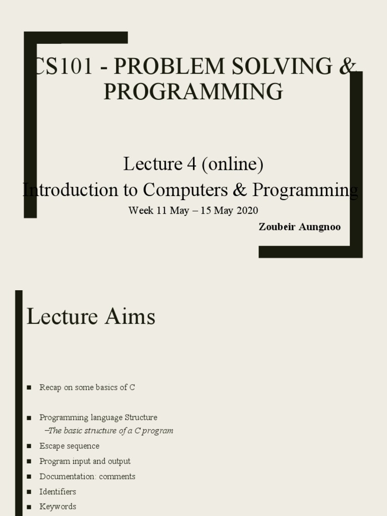 CS101 Lecture 04 - Fundamentals of Programming | PDF