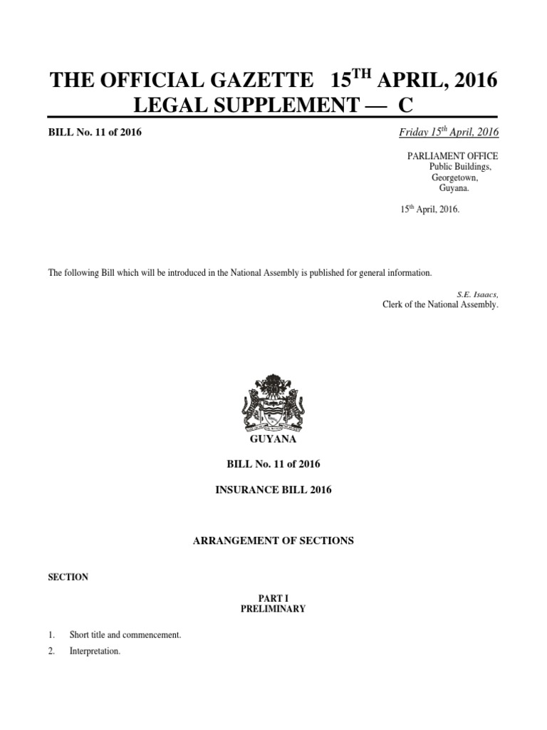 Insurance Bill 2016 Guyana PDF Insurance Liquidation