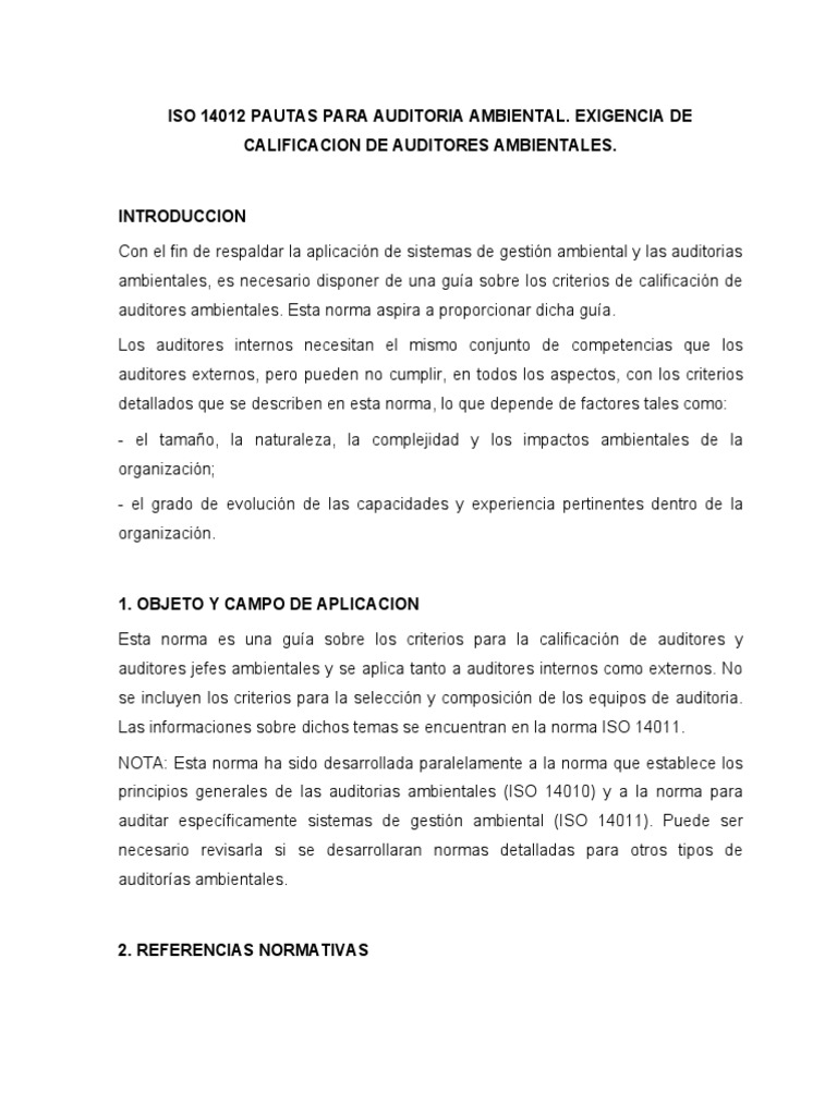 Pautas para Auditoría Ambiental ISO 14012 | PDF | Auditoría | Evaluación