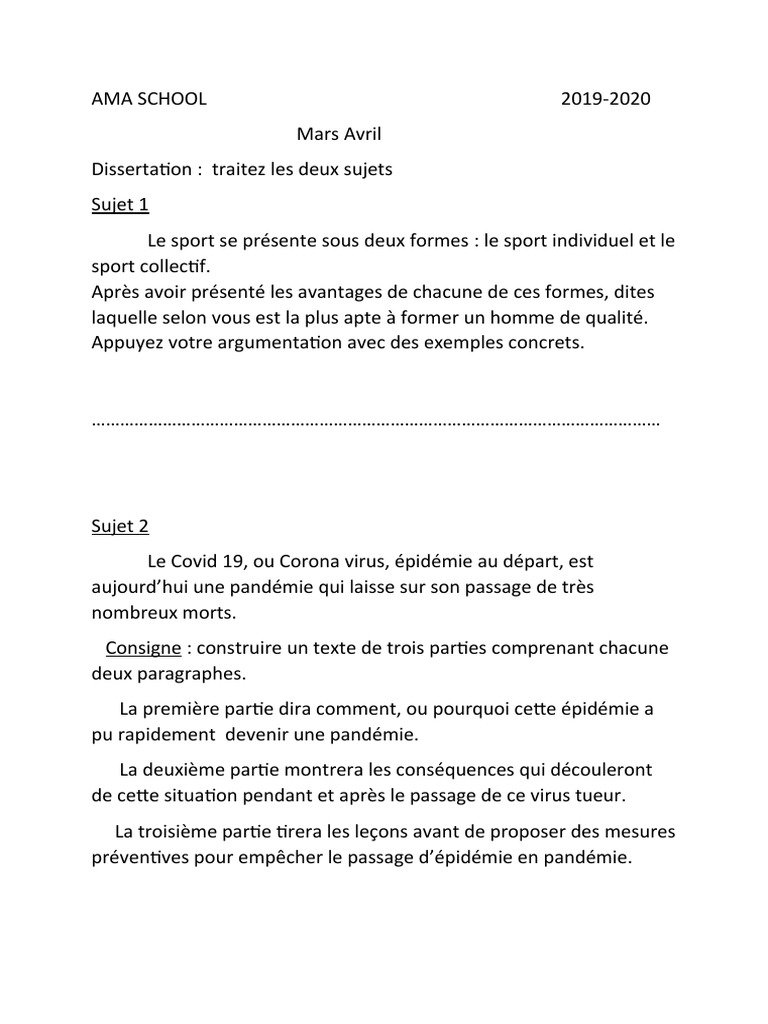 Dissertation sur le sport et la pandémie | PDF