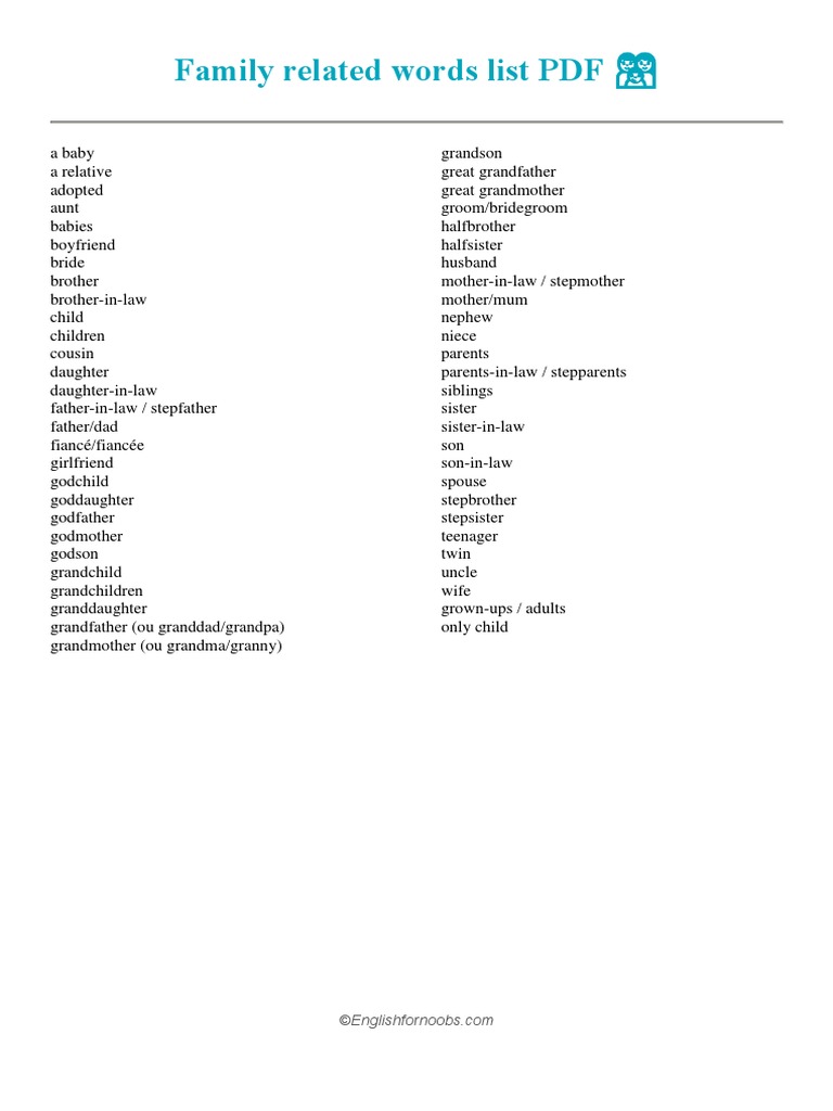 Family Vocabulary PDF Guide | PDF
