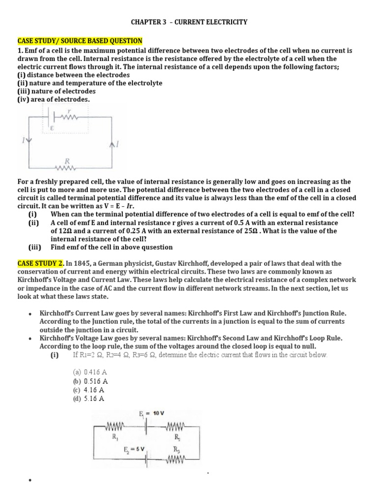 Chapter 3 Current Electricity Case Study/ Source Based Question 1