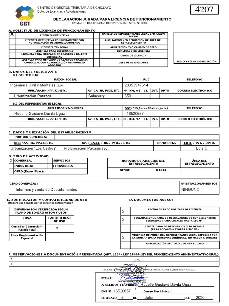Formato para Licencia de Funcionamiento | PDF | Defensa Civil | Gobierno