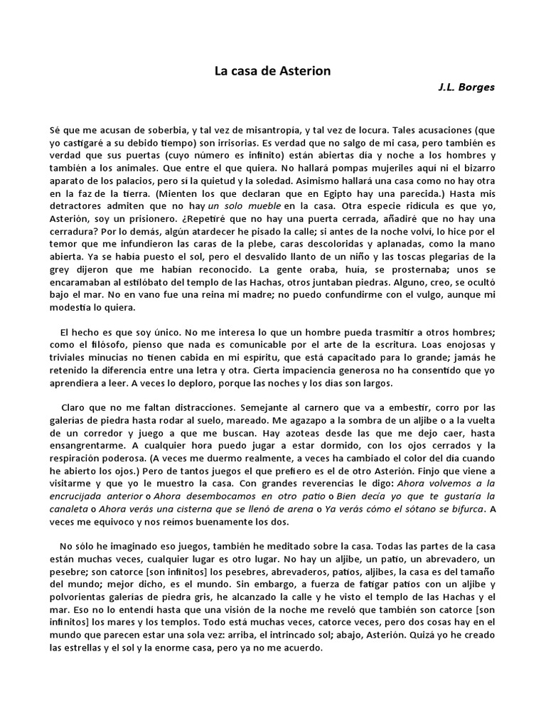 La casa de Asterión: El minotauro de Borges | PDF | Minotauro | Teseo