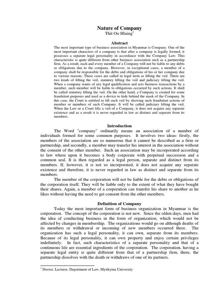 What Is Nature Of Company Example