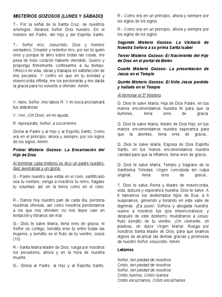 Misterios Gozosos | PDF | María, madre de Jesús | Cristo (título)
